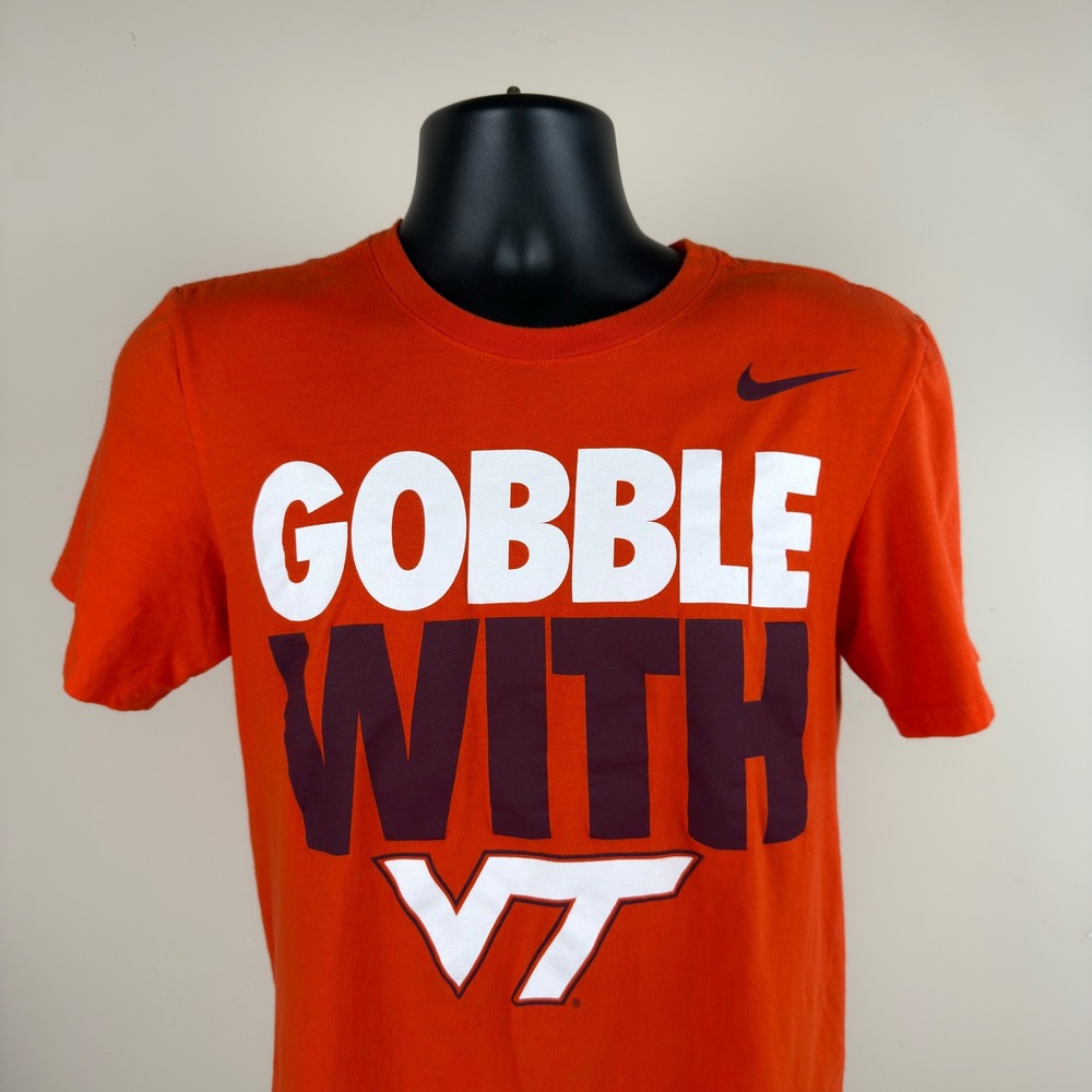 Nike Virginia Tech Hokies Gobble With VT  Orange T-Shirt Mens Small Athletic Cut